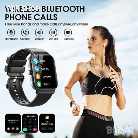 Нов Смарт часовник 1,85-инчов HD сензорен екран+2 каишки за iOS/Android Мъже Жени, снимка 3 - Смарт гривни - 49657612