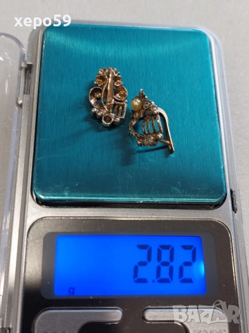 Прекрасни стари златни 18 к. обеци , перли и диаманти, снимка 5 - Обеци - 52865293