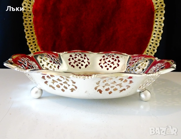 Посребрена фруктиера,съд за сервиране,ажур. , снимка 3 - Антикварни и старинни предмети - 52336253