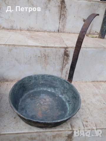 Стар меден тиган и медна тава с дръжки, снимка 6 - Антикварни и старинни предмети - 52237797