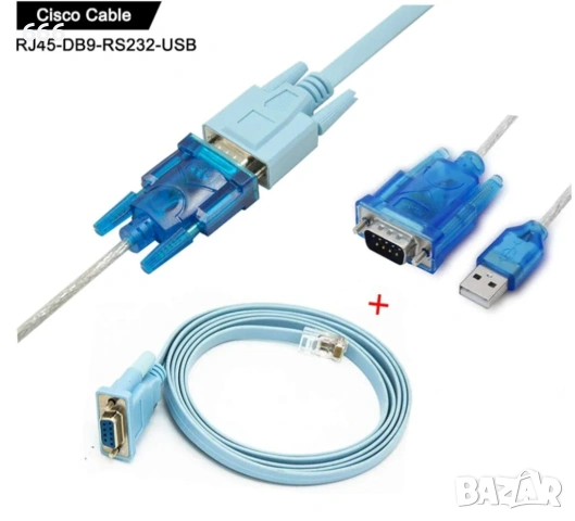 Конзолен кабел Cisco, сериен кабел Rj45 към DB9 и RS232 към USB (2 в 1 )
