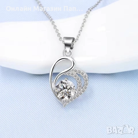 Сребърно колие Сърце с цирконий 925 с нестандартен дизайн, снимка 4 - Колиета, медальони, синджири - 52347792