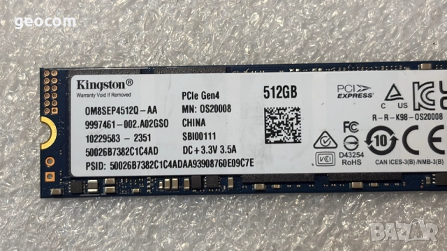 512GB SSD Kinsgton NV3 M2-2280 (nVme,PCI-Ex Gen4x4), снимка 2 - Оригинални батерии - 49188151