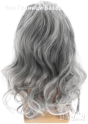 Нова Мъжка перука дълга сива бяла вълнообразна cosplay Хелоуин парти, снимка 5 - Аксесоари за коса - 52939445