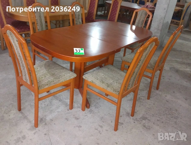 Комплект масивна разтегателна маса с 6 стола- Автомат, снимка 2 - Маси - 53526586