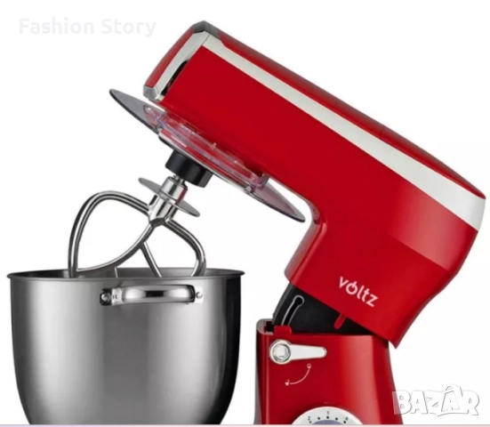 Планетарен миксер с купа от инокс Voltz, 2100W, 7.5 литра, 3 бъркалки, 6 степени + Pulse, LED, Черве, снимка 6 - Миксери - 52504103