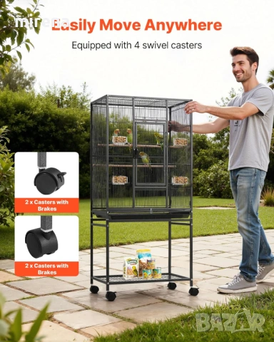 Клетка за птици кована желязна плъзгаща се тава колелца н143, снимка 2 - За птици - 53838243