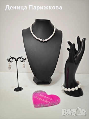 Ръчно изработен комплект бижута с хаулит – гривна, колие и обеци , снимка 10 - Бижутерийни комплекти - 52775649