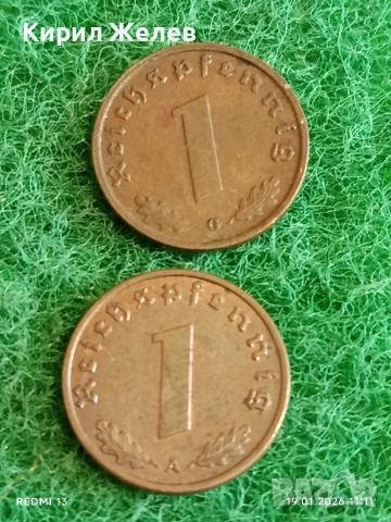 Две монети 1 райхсфенинг 1940г. Трети Райх Германия с свастика 53327