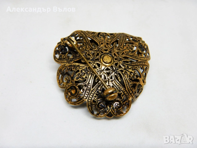 Стара Брошка Чехословакия Чешко Стъкло, снимка 5 - Антикварни и старинни предмети - 51614342