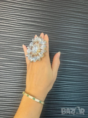 Красив масивен пръстен с кристали, снимка 4 - Пръстени - 53926677