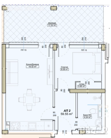 Двустаен апартамент в Царево