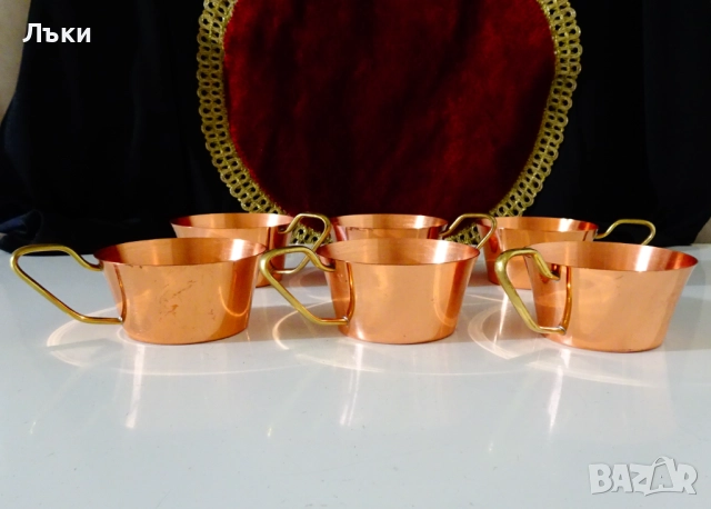 Медни чаши,чиста червена мед,бронзова дръжка, снимка 2 - Антикварни и старинни предмети - 52665477