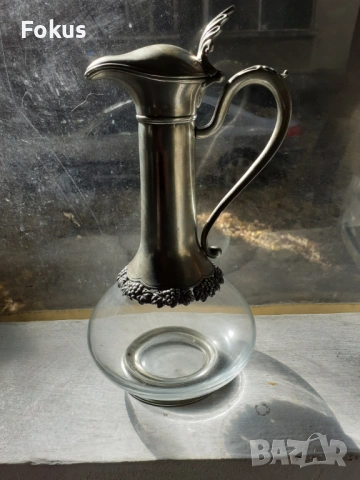 Стара антикварна кана графа стъкло метал печат, снимка 5 - Антикварни и старинни предмети - 53408597