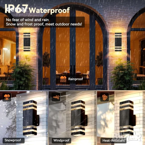 Warmiehomy Външна стенна лампа, модерна LED 2хGU10, нагоре-надолу, IP67, 29 см, снимка 3 - Лед осветление - 50988858