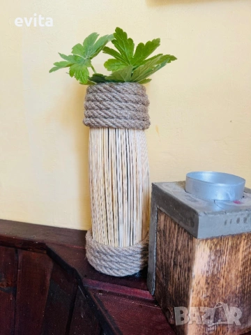 🌿 Колоритни арт вази – стъкло и дърво с характер, снимка 4 - Вази - 35788090