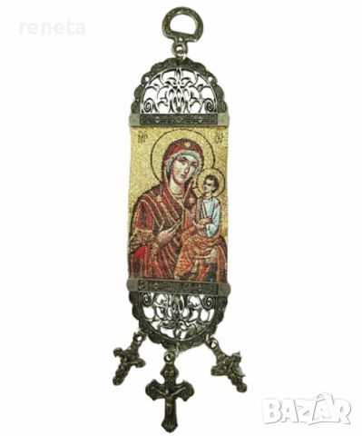 Икона Богородица, Машинно тъкана, Метал/Текстил, 22х5 см, снимка 1 - Ръчно изработени сувенири - 46462340