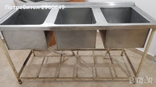 Професионална мивка с три корита неръждаема стомана с борд, снимка 5 - Обзавеждане на кухня - 45372590