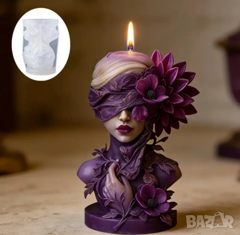 Молд жена с превръзка на очите и цветя 