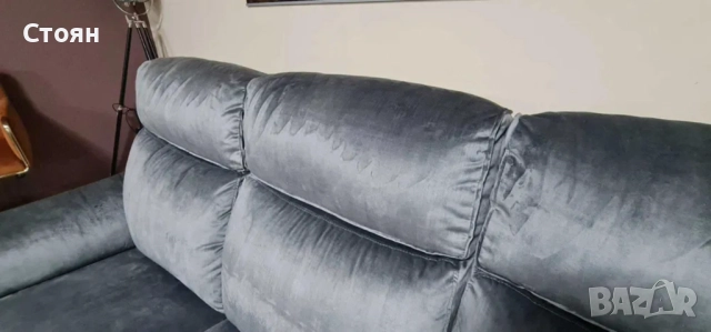 Сив диван тройка от плат плюш, снимка 5 - Дивани и мека мебел - 51951697