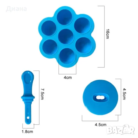 Форма за домашен сладолед и ледени близалки със 7 гнезда от силикон, снимка 4 - Форми - 49064773