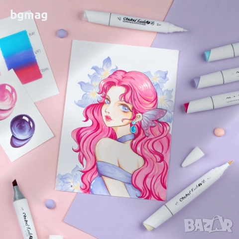 ✎ Ohuhu Kaala B Series маркери с два писеца тип мини четка и Chisel писец, 60+1 цвята, REFILLABLE In, снимка 6 - Ученически пособия, канцеларски материали - 52183263