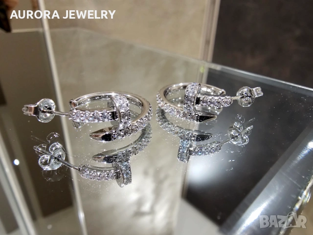 CARTIER Nail Juste un Clou Hoop Silver Diamonds Дамски Обеци Пирон, снимка 3 - Обеци - 53148810
