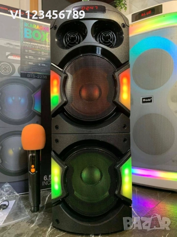 Двойна караоке колона BTS 2238 с Bluetooth 2х6.5“ микрофон и светлини, снимка 4 - Тонколони - 54165218