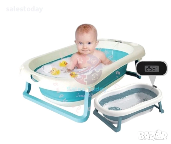 Вана за бебе с термометър, Сгъваемо бебешко корито, 81 см