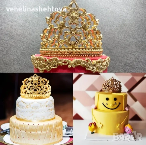 3 броя огромна барокова корона рамка орнаменти силиконов молд фондан декорация торта , снимка 2 - Форми - 54130059