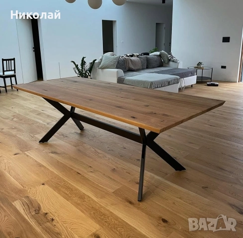 трапезна маса масив дъб с метални крака , снимка 11 - Маси - 53541444