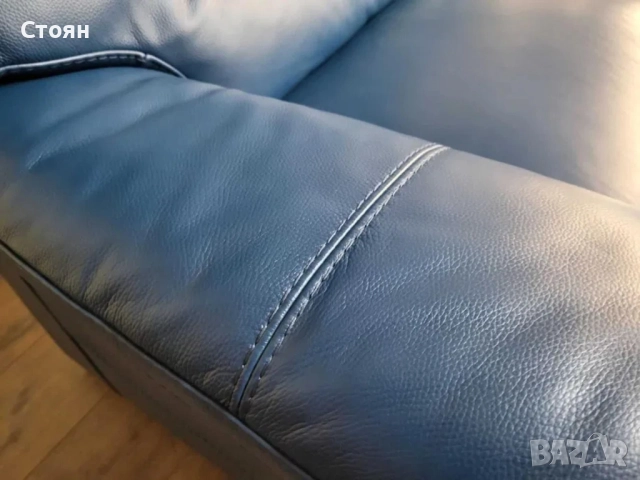 Син кожен диван тройка - 100 % естествена кожа, снимка 3 - Дивани и мека мебел - 51954792