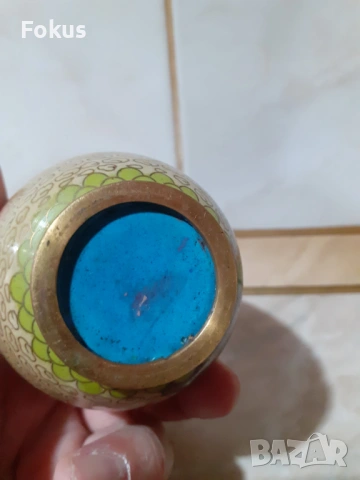 Cloisonne Клоазоне стара ваза бронз клетъчен емайл, снимка 4 - Антикварни и старинни предмети - 53357466