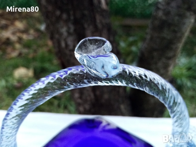 Синя кошничка мурано, снимка 3 - Антикварни и старинни предмети - 52940336