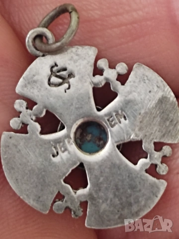 Стар сребърен кръст с тюркоаз, снимка 2 - Колиета, медальони, синджири - 53873532