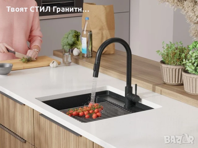 Графит кухненска мивка за вграждане под плот Берген 60 Low 560x530 мм