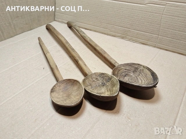 Комплект Стари Ръчно Изработени Дървени Лъжици, Стара Ръчно Изработена Дървена Лъжица. / НОМЕР 1597.