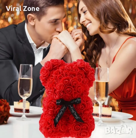 Плюшено мече с LED рози - подарък за мама, момиче, баба - комплект вечни рози 25 см, снимка 15 - Подаръци за жени - 53127359