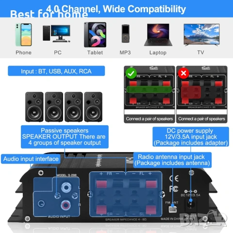 Bluetooth 5.0 HiFi мини,стерео аудио усилвател  с USB от ARRAROWN, снимка 7 - Ресийвъри, усилватели, смесителни пултове - 53734199