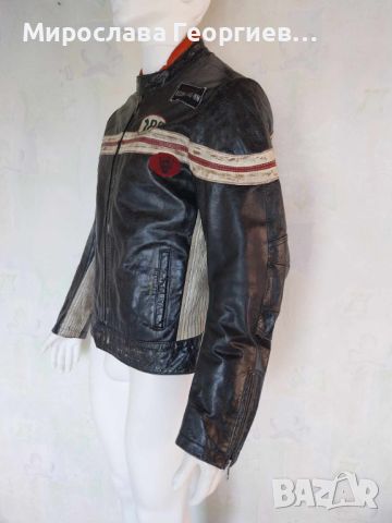 Кожено Рокерско яке Jack & Jones Vintage DENIM, Стил damage leather jacket, Размер М, снимка 12 - Якета - 46302156