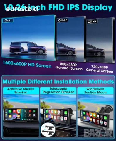 JANSITE универсална мултимедия за кола, преносим сензорен екран 10.26 инча, CarPlay / Android Car, снимка 4 - Аксесоари и консумативи - 51344350