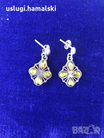 Винтидж сребърни обеците с кехлибар