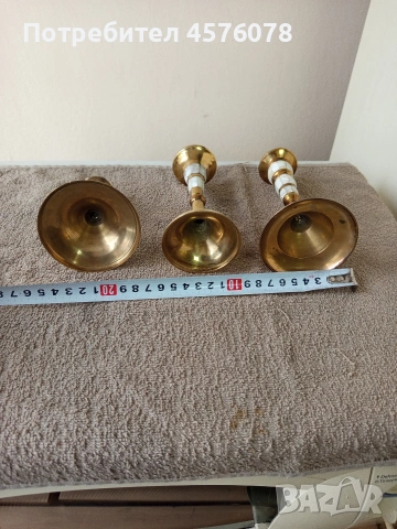 три броя бронзови свещници със седеф, снимка 4 - Други ценни предмети - 54064070