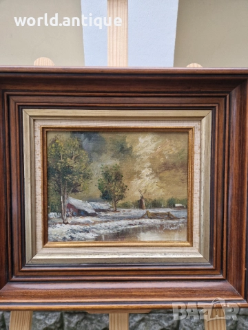 Страхотна антикварна белгийска авторска майсторска картина масло върху платно , снимка 3 - Картини - 52990679