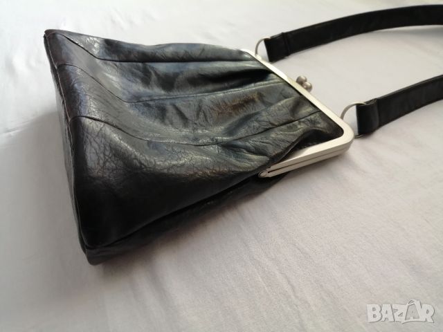 Orient Express винтидж дамска кожена чанта за рамо в черен цвят, снимка 4 - Чанти - 45270551