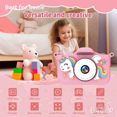 Детска камера MYSTILUCK, 1080P HD цифрова камера за деца с 2.0-инчов екран и 32GB карта, снимка 2 - Други - 51140099