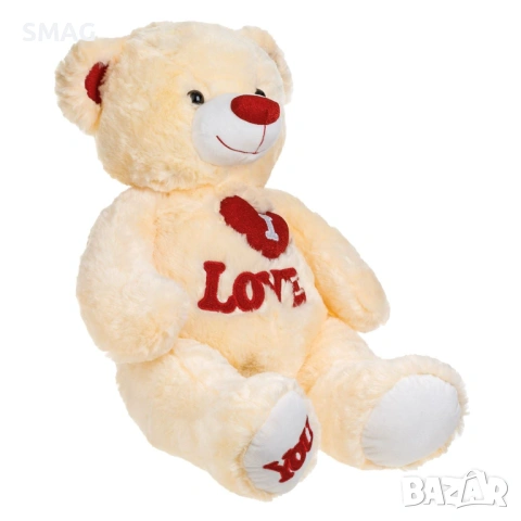 Плюшено мече в бежов цвят с червено блестящо сърце 50 см_1245277, снимка 2 - Плюшени играчки - 53382865