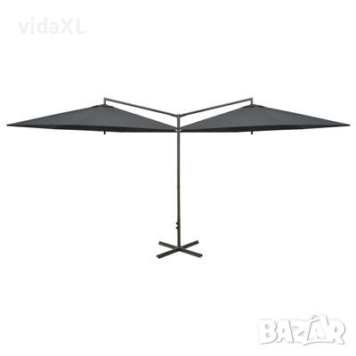 vidaXL Двоен чадър със стоманен прът, антрацит, 600 см)SKU:312564, снимка 1 - Градински мебели, декорация  - 45673925