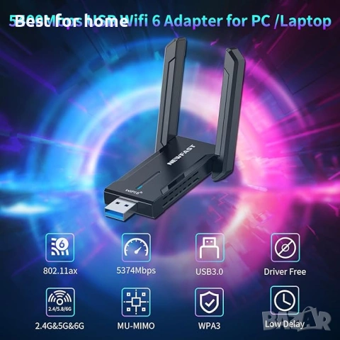 NEWFAST 5400Mbps трибандов USB 3.0 WiFi 6E рутер, снимка 2 - Мрежови адаптери - 53932936