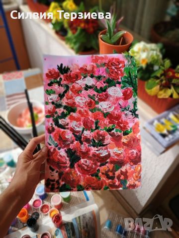 Картина "Рози и кадифе", снимка 2 - Картини - 45314359